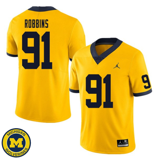 Men Michigan Wolverines #91 Brad Robbins Yellow Player Jersey